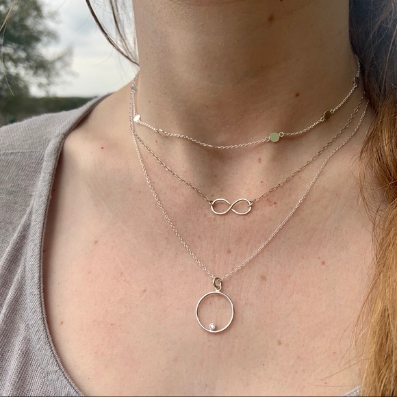 Sterling Silver Minimalist Halo Circle Necklace - Picture 2 of 7